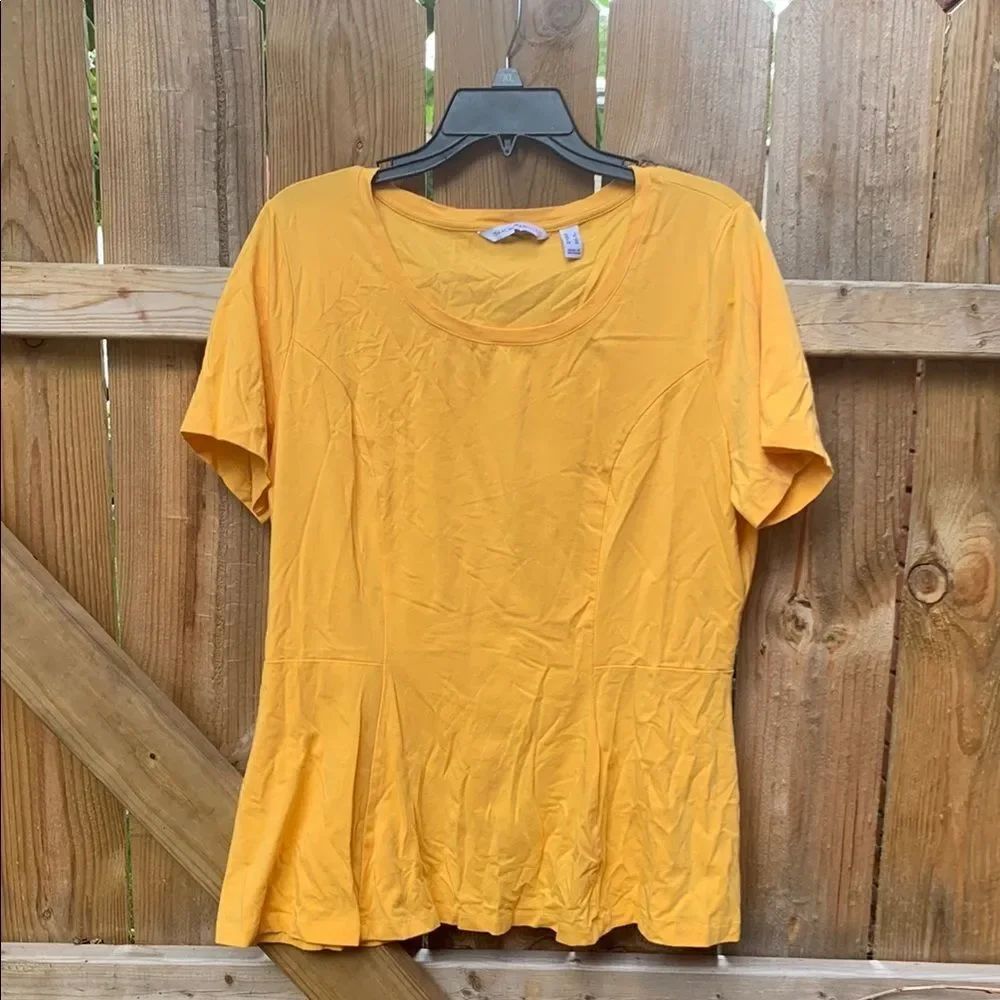 Isaac Mizrahi Yellow Peplum Short Sleeve T-Shirt